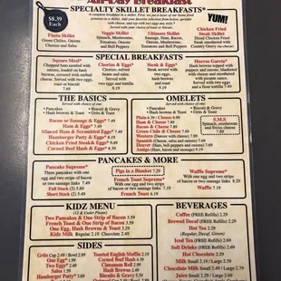 a menu for a family restaurant