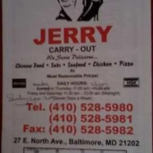 Jerry Carry-Out Menu