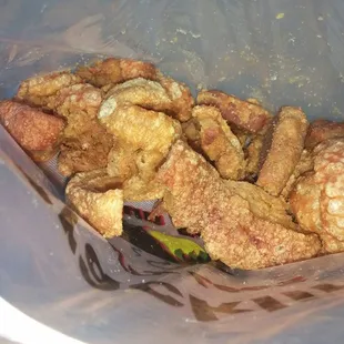 a bag of fried chicken