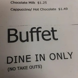 a menu for a buffet