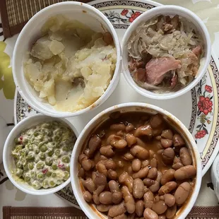 Sides - potato, sauerkraut, beans, peas