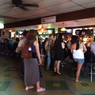Inside. Tables are outside for the festival.