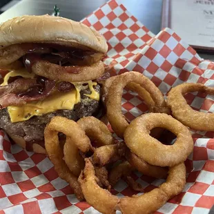 The western bacon, burger, and onion rings very tasty
