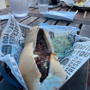 a hot dog and coleslaw