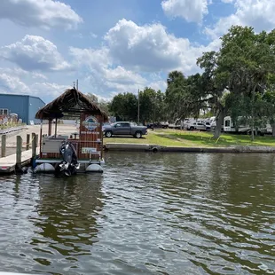 a boat docked at a dock