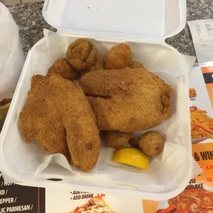 2 piece tilapia and fried mushroom