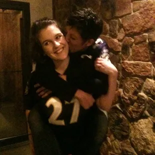 Elaine and I outside work during a football game:-) Go Ravens!