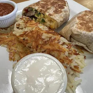 Breakfast burrito with hash brown