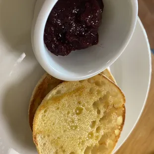 Homemade jam and English muffin