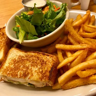 Grilled chicken and avocado sandwich - salad - fries!