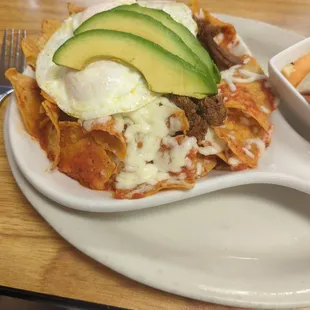 Amazing chilaquiles with barbacoa!