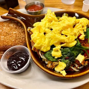 Asparagus skillet - GF toast - with homemade spicy salsa and delicious preserves