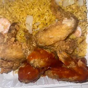 Chicken wings &amp; fried rice with jumbo suace