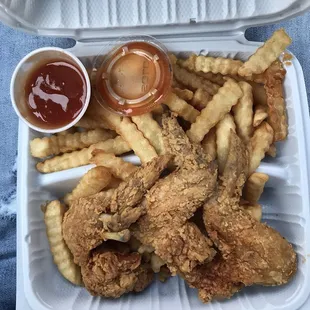Chicken wings fries and mambo sauce