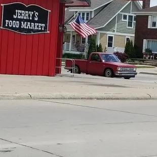 a car parked in front of the store
