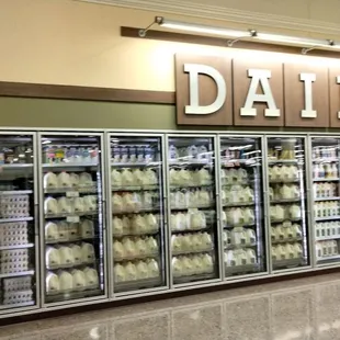 dairy fridges in a grocery store