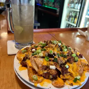 Long Island and loaded chips plus grilled chicken.
