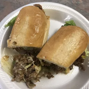 Philly cheese steak. All the way = peppers, onions, cheese. I added lettuce. Amazing.