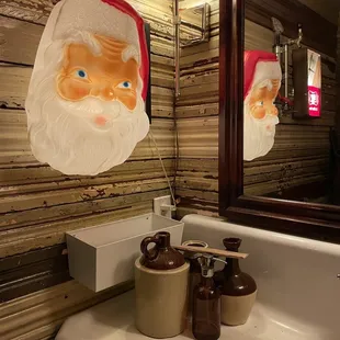 santa's face in the mirror