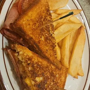 Grilled Ham &amp; Cheese sandwich with fries