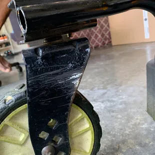 This is the beat up caster that they put on. Cubcadet said this should be brand new for warranty replacement. They took it off an old mower