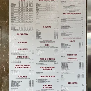 Inside of restaurant menu