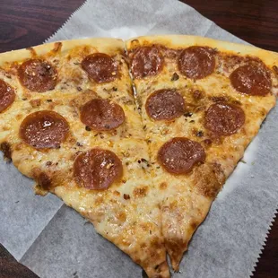 Two slices of pepperoni