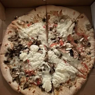 White Pizza Ricotta W Red Onion and Basil Probably Add Saisage Mushroom Next Time