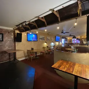 Seating - there's a stage for live music nights and several large booths and two tops