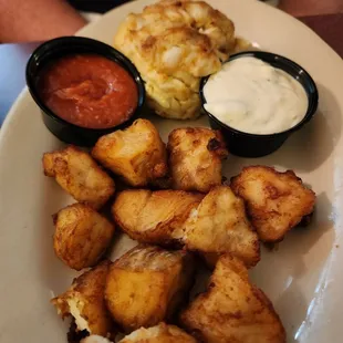 Haddock bites and crab cake