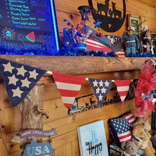 a display of patriotic items