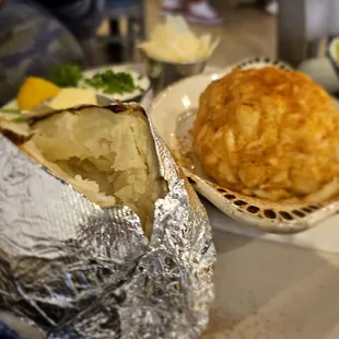 This is the famous crab bomb that you can get on the at. Jerry&apos;s a hundred percent well seasoned crab meat with a baked potato