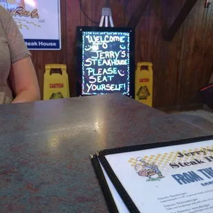 a menu on a table