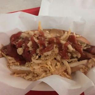 Crunchy onion &amp; bacon dog!!