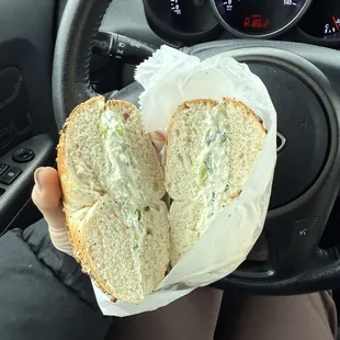 Everything bagel with scallion cream cheese