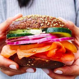 Loaded Lox Sandwich on a Black Russian Bagel
