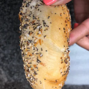 Everything bagel with everything on both sides! Now, that's a bagel!