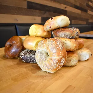 a stack of bagels