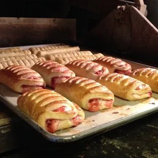 Freshly Baked Cherry-Cheese and Apple Danishes.