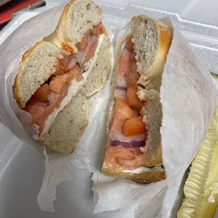 Hand Sliced Belly Lox Sandwich light schmear