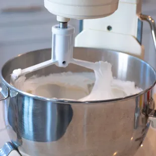 a mixer with a mixing bowl