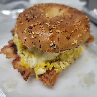 Our Breakfast Sandwiches  are made with love. Choice of Taylor Ham/Pork roll, Bacon, Sausage or Ham! Bagels and Kaisers from NY! Amazing!