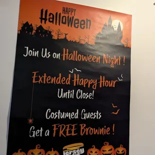 Free brownie for costumed customers on Halloween night.