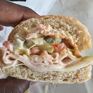 Turkey and Provolone with extra turkey (not really) and bacon.