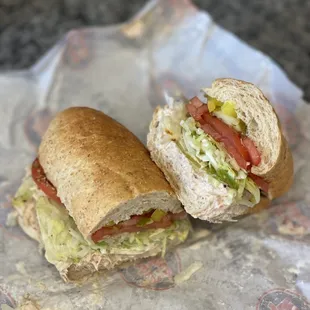 Tuna on wheat double veg, add pickles and banana peppers so fucking yummy!!