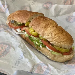 My veggie no cheese (i love cheese but i'm preparing for a trip lol) beautiful!! That's a fuckin sandwich bread is soft and fresh too ;)