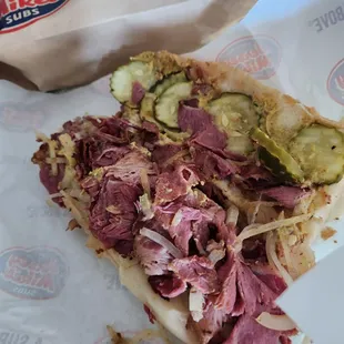 Classic pastrami with classic mustard and pickle only