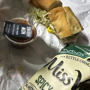 Turkey and provolone with Miss Vickie's spicy dill chips