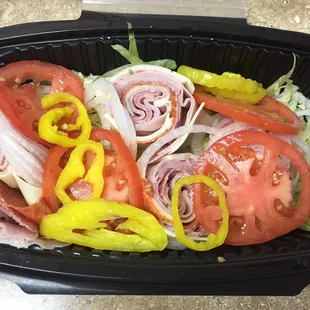 Original Italian sub in a tub with added banana peppers