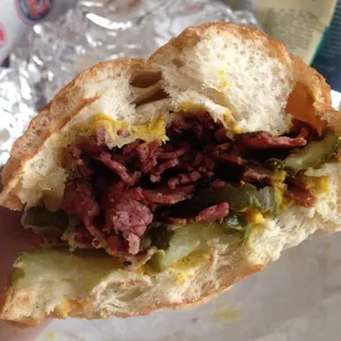 Pastrami Rueben (Swiss cheese, mustard &amp; pickles). Mmm...